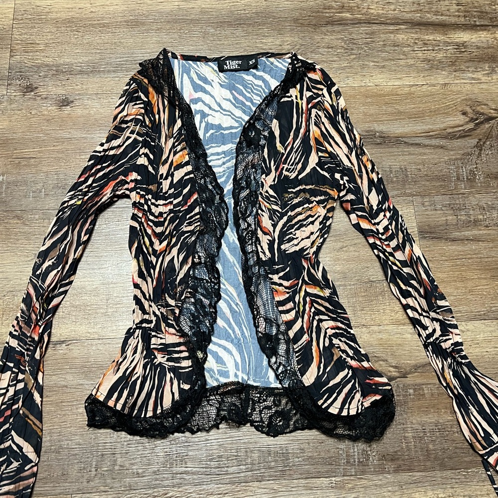 Tiger Mist Black, Tan & Cream Animal-Print Lace Cardigan